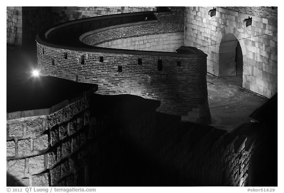 Hwaseomun gate fortifications from above,  Suwon Hwaseong Fortress. South Korea