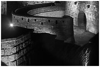 Hwaseomun gate fortifications from above,  Suwon Hwaseong Fortress. South Korea (black and white)