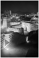 Hwaseomun gate at night, Suwon Hwaseong Fortress. South Korea (black and white)