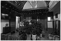 Common space of Hanok-style hostel. Seoul, South Korea (black and white)