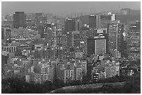 Central Seoul at dusk. Seoul, South Korea (black and white)