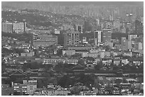 Gyeongbokgung and high-rises at dusk. Seoul, South Korea (black and white)