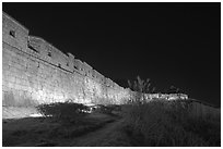 Suwon Hwaseong Fortress wall at night. South Korea (black and white)