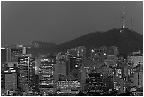 City skyline and Namsan hill at night. Seoul, South Korea (black and white)