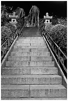 Stairs leading to sacred rocks, Seon-bawi. Seoul, South Korea (black and white)