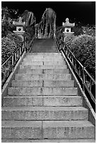 Stairs leading to sacred rocks, Seon-bawi. Seoul, South Korea (black and white)