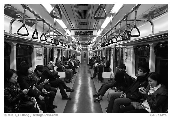 Inside subway car. Seoul, South Korea