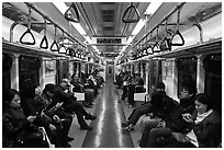 Inside subway car. Seoul, South Korea (black and white)