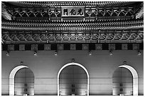 Facade of Gyeongbokgung gate at night. Seoul, South Korea (black and white)