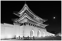 Gyeongbokgung gate and moon. Seoul, South Korea (black and white)