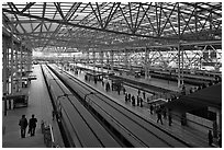 Trains in Seoul station. Seoul, South Korea ( black and white)