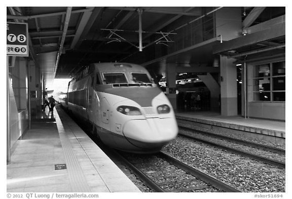 High speed KTX train. Daegu, South Korea (black and white)