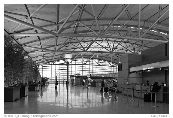 Inside Incheon international airport. South Korea (black and white)