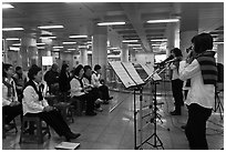 Music concert in subway. Daegu, South Korea ( black and white)