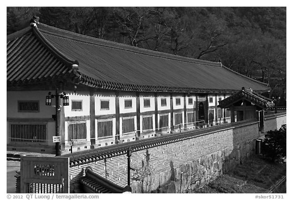 Janggyeong Panjeon, depository for the Tripitaka, Haeinsa Temple. South Korea (black and white)