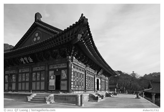 Daejeokkwangjeon (Hall of Great Silence and Light), Haein-sa Temple. South Korea (black and white)