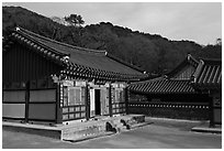 Haeinsa, Buddhist temple of Jogye Order in the Gaya Mountains. South Korea (black and white)
