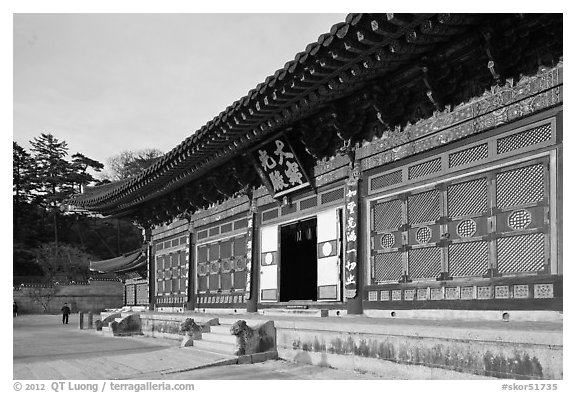Daejeokkwangjeon (main hall), Haein-sa Temple. South Korea (black and white)