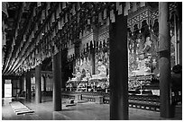 Interior of main hall, Haein-sa Temple. South Korea (black and white)