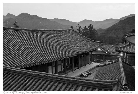 Rooftops, Haeinsa Temple. South Korea (black and white)