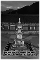 Stone pagoda at dusk, Haeinsa Temple. South Korea (black and white)