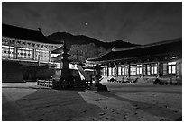 Haeinsa Temple at night. South Korea (black and white)