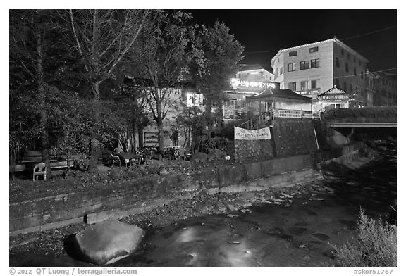 Country village near Haeinsa at night. South Korea (black and white)