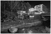 Country village near Haeinsa at night. South Korea (black and white)