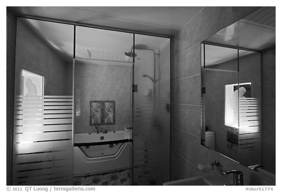 Love hotel bathroom. Daegu, South Korea (black and white)