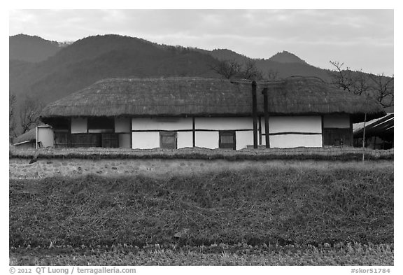 Straw roofed house. Hahoe Folk Village, South Korea