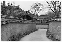 Alley between walls. Hahoe Folk Village, South Korea (black and white)