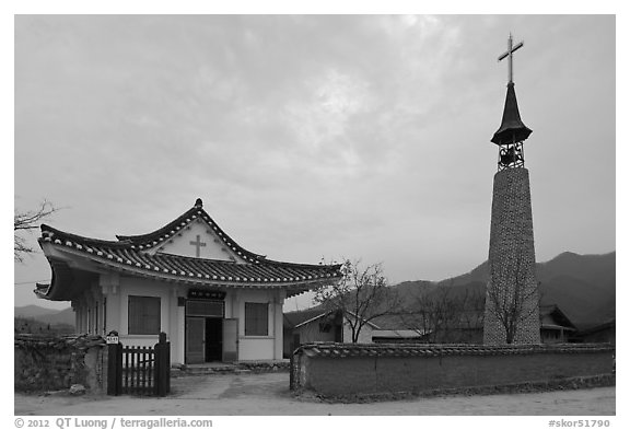 Church. Hahoe Folk Village, South Korea (black and white)