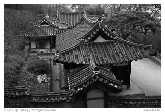 Okyeon pavilion. Hahoe Folk Village, South Korea (black and white)