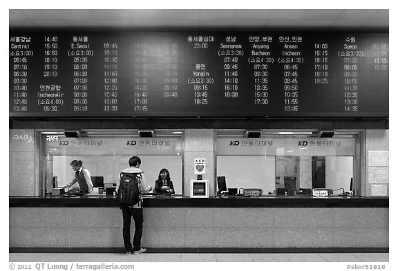 Inside bus terminal, Andong. South Korea (black and white)