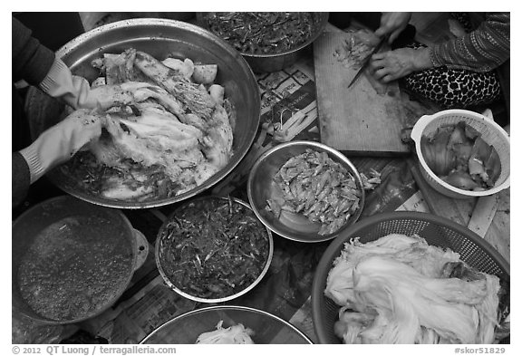 Kimjang kimchi prepared in early winter. Gyeongju, South Korea (black and white)