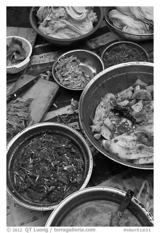 Kimchi ingredients close-up. Gyeongju, South Korea (black and white)