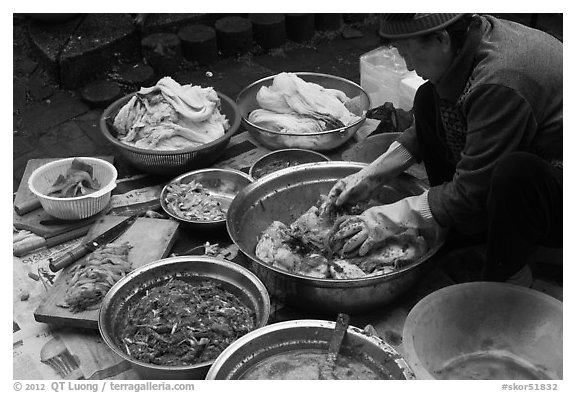 Woman mxing gimchi. Gyeongju, South Korea