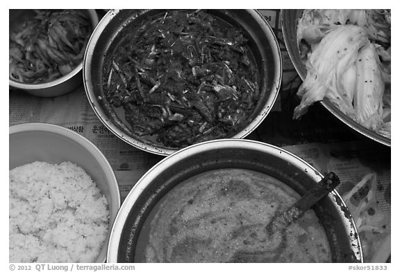 Korean kimchi ingredients. Gyeongju, South Korea (black and white)