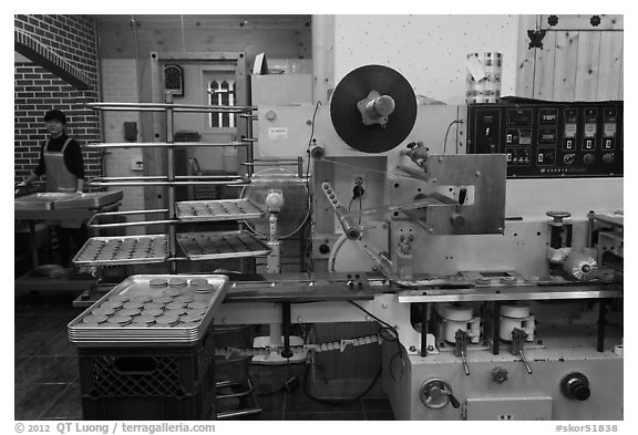 Gyeongju barley bread factory. Gyeongju, South Korea (black and white)