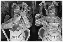 Painted wooden statues, Bulguk-sa. Gyeongju, South Korea ( black and white)