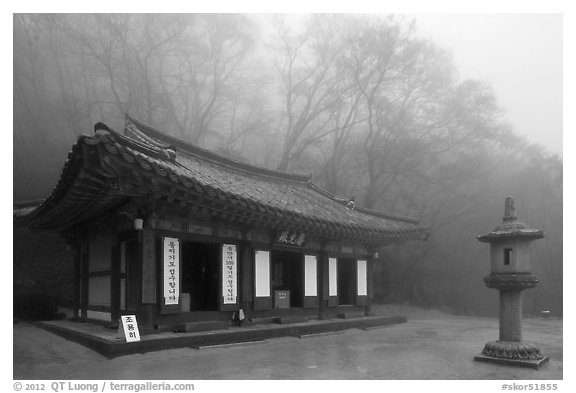 Pavilion dedicated to local spirits, Seokguram. Gyeongju, South Korea (black and white)