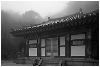 Temple at grotto entrance, Seokguram. Gyeongju, South Korea (black and white)