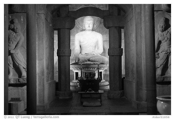 Seokguram Grotto. Gyeongju, South Korea (black and white)