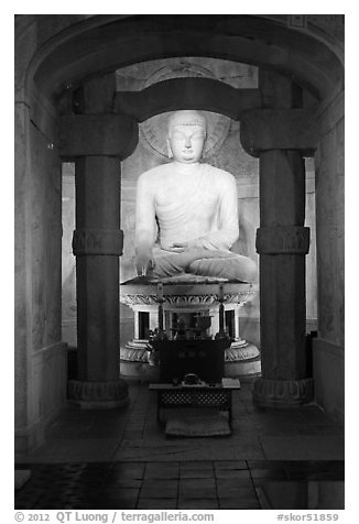 Buddha inside Seokguram Grotto. Gyeongju, South Korea (black and white)