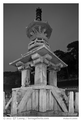 Dabotap pagoda by night, Bulguksa. Gyeongju, South Korea (black and white)