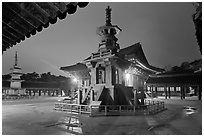 Main courtyard with pagodas by night, Bulguk-sa. Gyeongju, South Korea ( black and white)