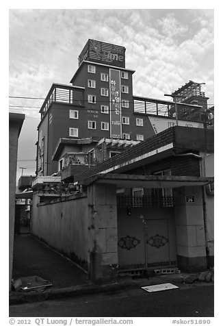 Alley and love motel. Gyeongju, South Korea (black and white)