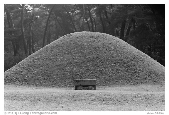 Royal tomb of Silla king Gyongae, Namsan Mountain. Gyeongju, South Korea (black and white)