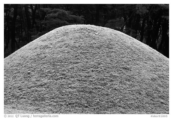 Burial mound, Mt Namsan. Gyeongju, South Korea (black and white)