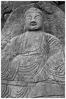 Seated Seokgayeorae rock carving, Namsan Mountain. Gyeongju, South Korea ( black and white)